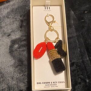 Haute Hippie Red and Black Beaded Lipstick Key Holder